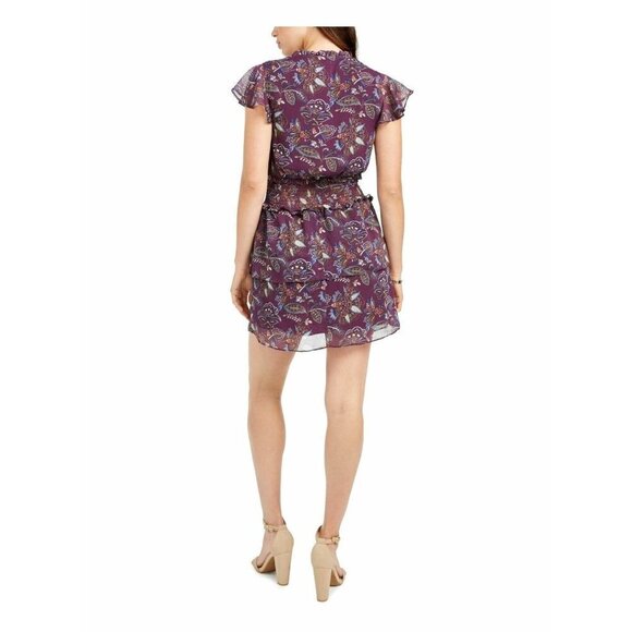 New Q + A XS Boho Smocked Waist Dress Purple Flora - Picture 3 of 3
